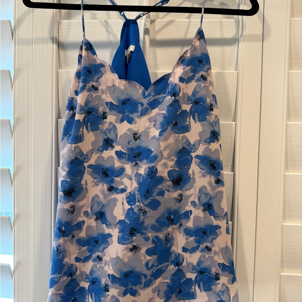 Floral Blue and White Racerback Spaghetti Strap Top
